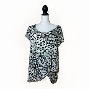 Simply Vera Vera Wang Top Women’s XL Black Gray White Dotted Print Knotted Front